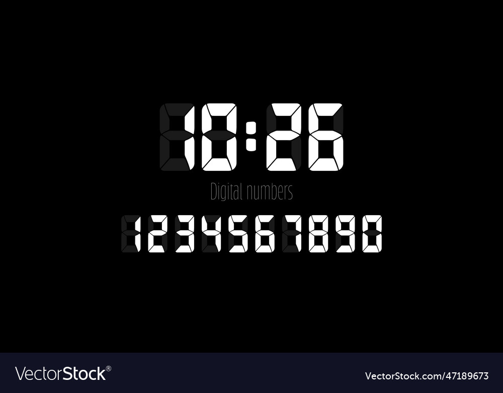 Digital numbers set on black background Royalty Free Vector