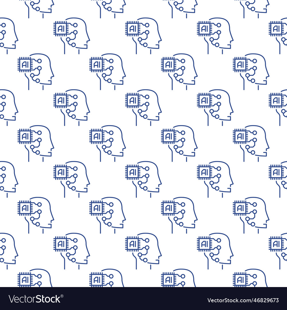 Head with ai chip artificial intelligence line vector image Head with ai chip artificial intelligence line