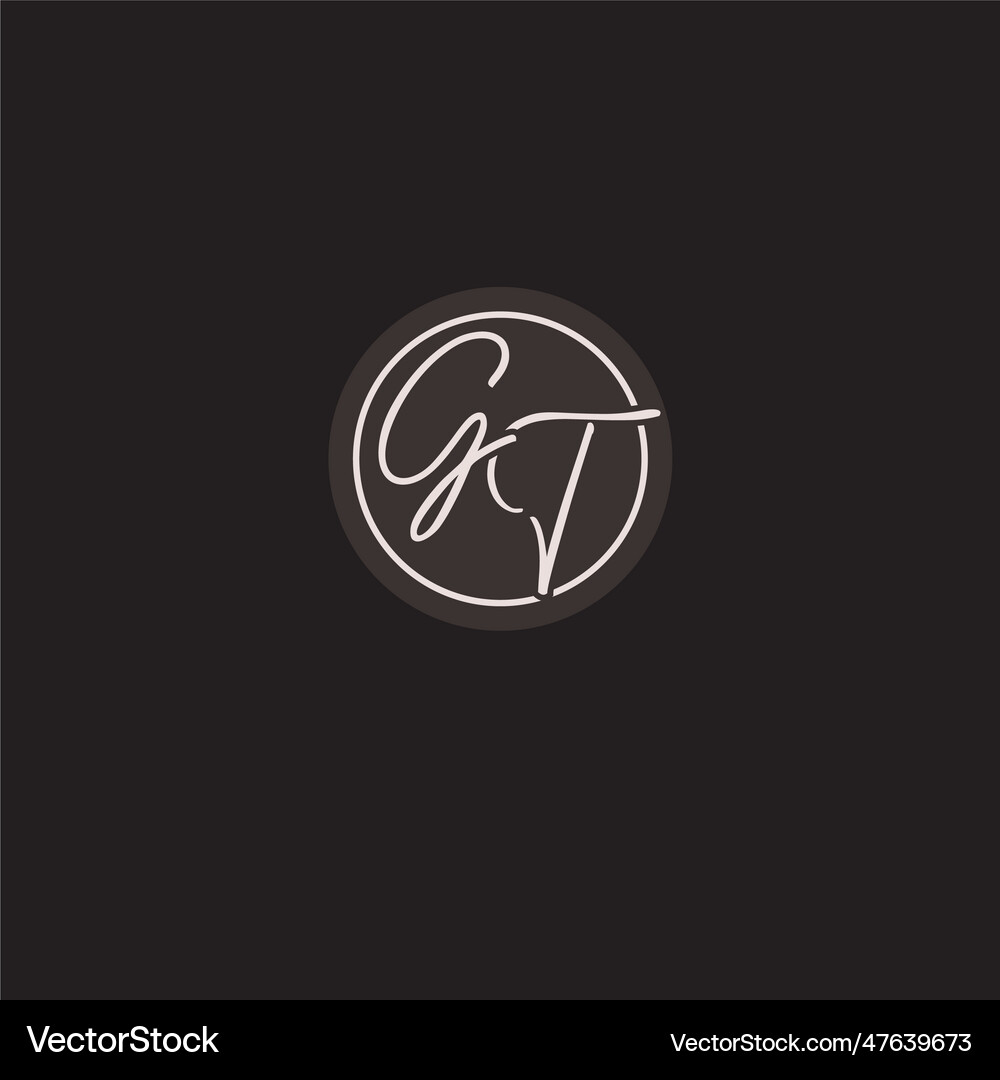Initials gt logo monogram with simple circle line Vector Image