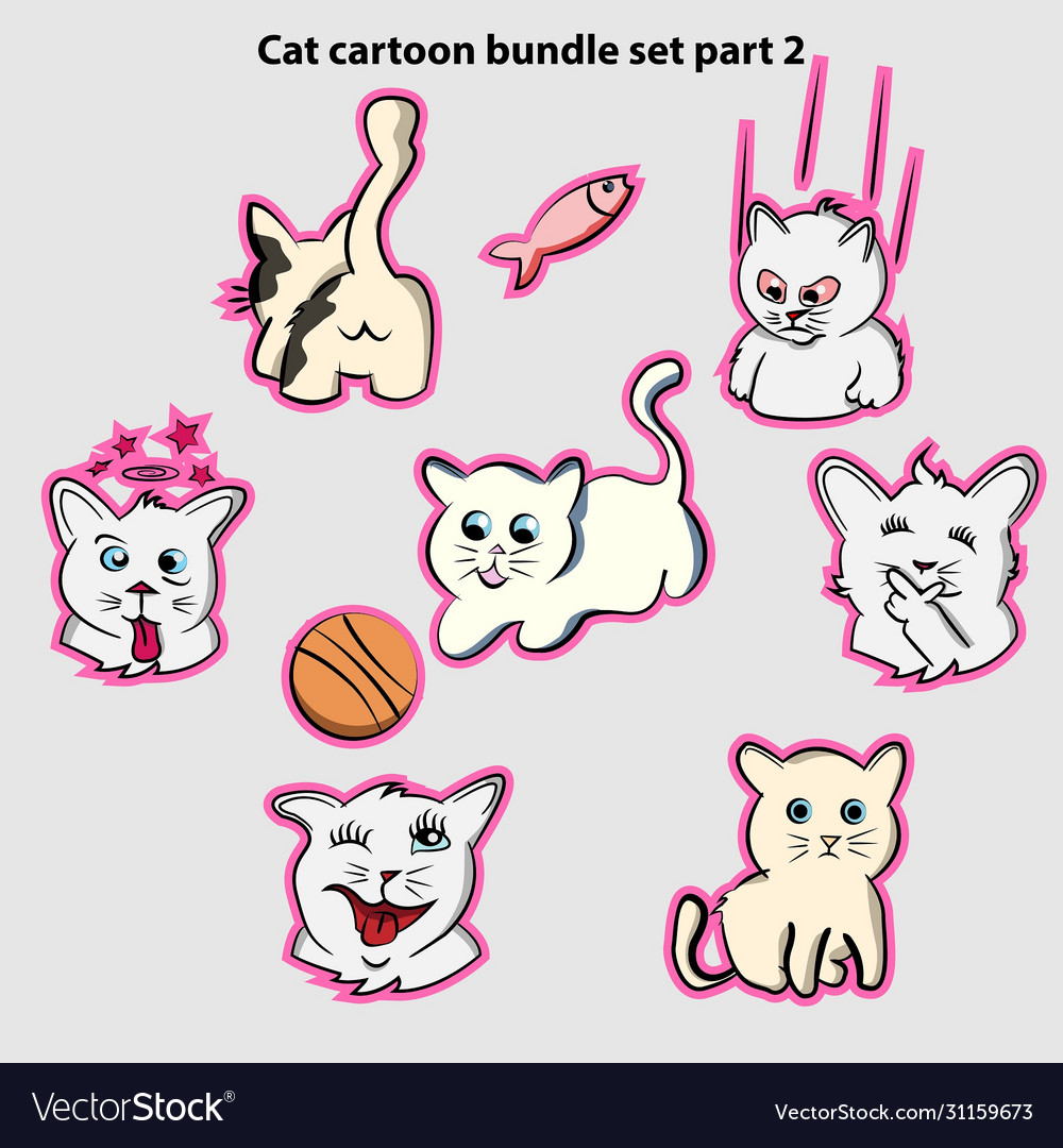 Set bundle cat expression pattern funny vector image Set bundle cat expression pattern funny
