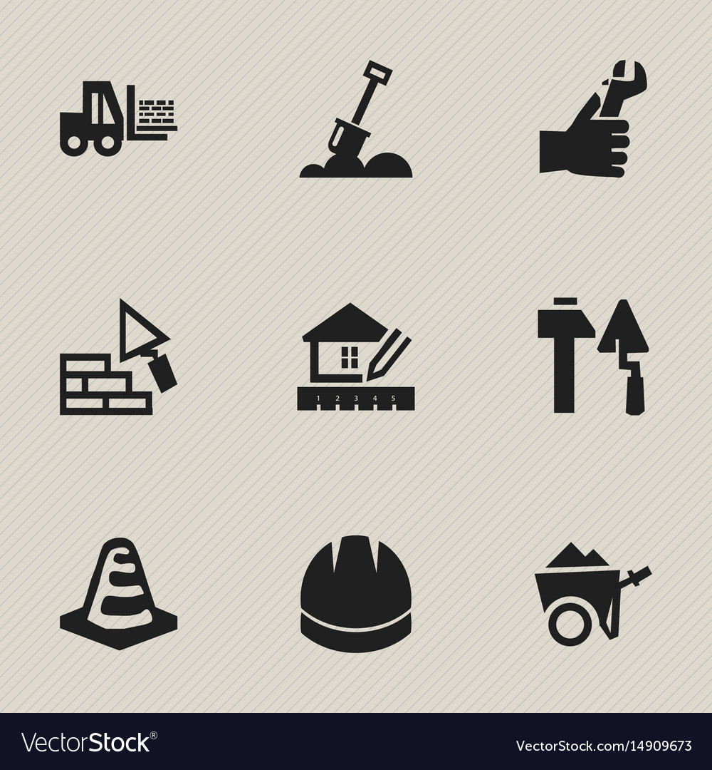 Set of 9 editable building icons includes symbols
