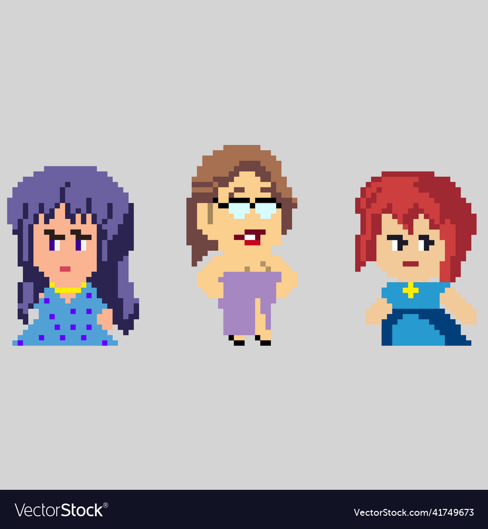 Set of pixel characters in art style vector image Set of pixel characters in art style