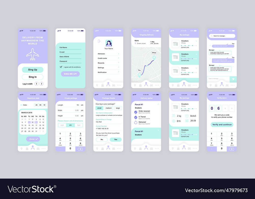 Set of ui ux gui screens delivery app flat design