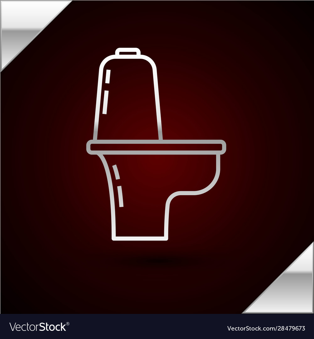 Silver line toilet bowl icon isolated on dark red