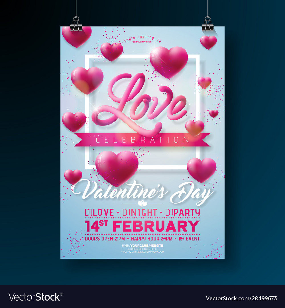 Valentines day party flyer design with love Vector Image