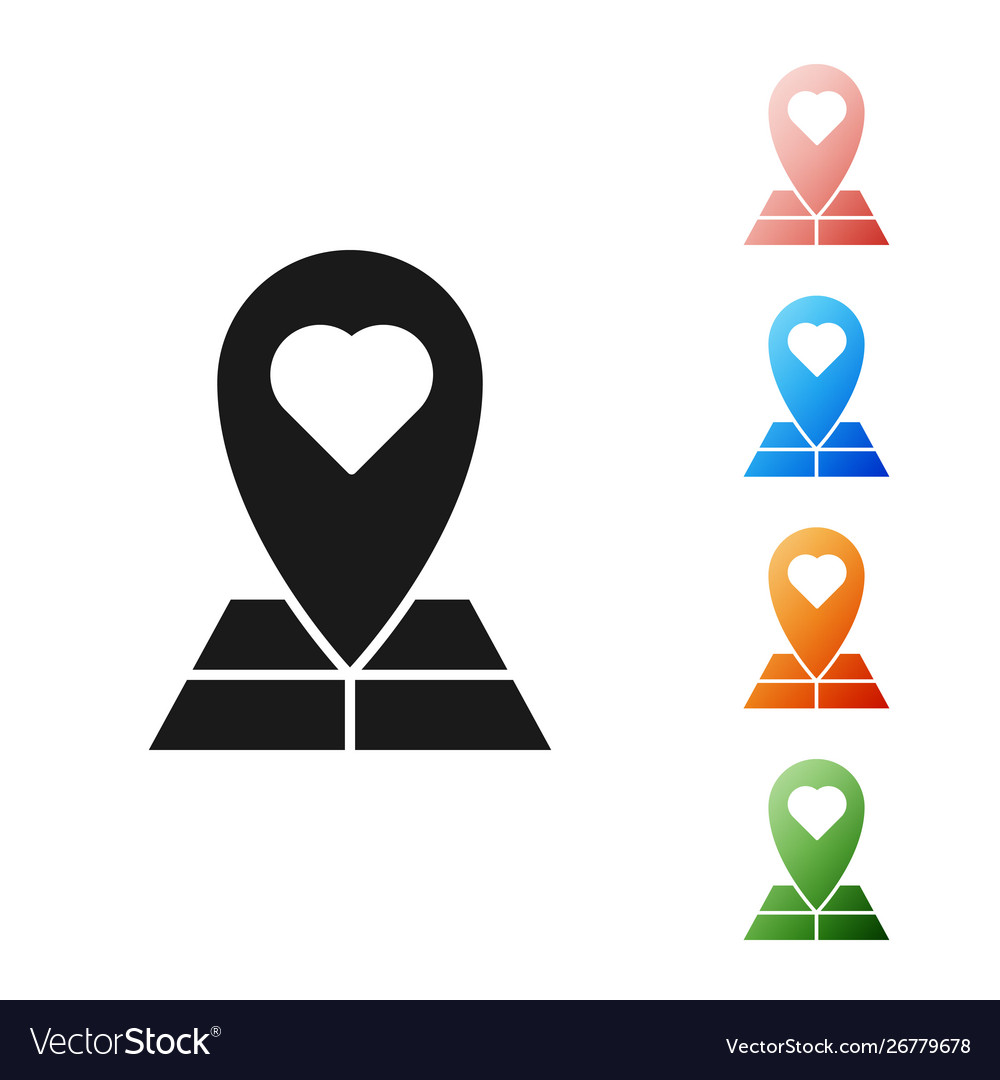 Black map pointer with heart icon isolated vector image Black map pointer with heart icon isolated