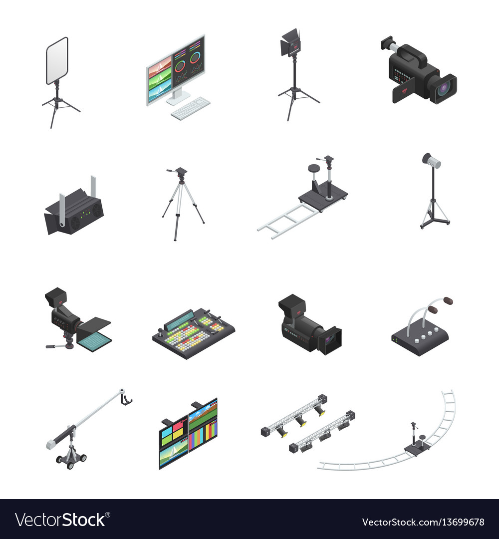 Broadcasting equipment icon set Royalty Free Vector Image