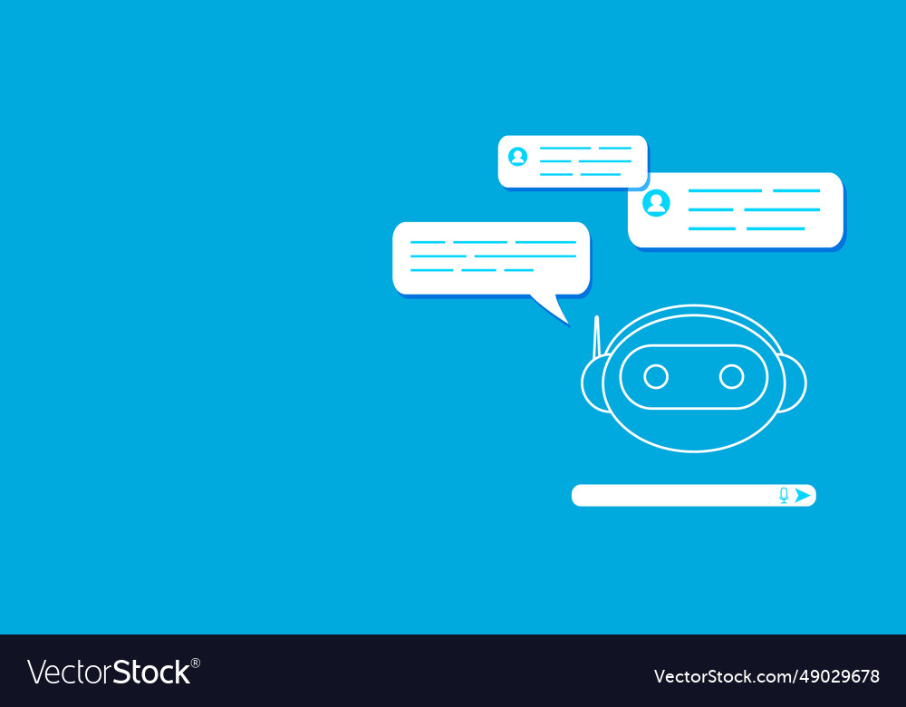 Chat bot robot character with speech bubble