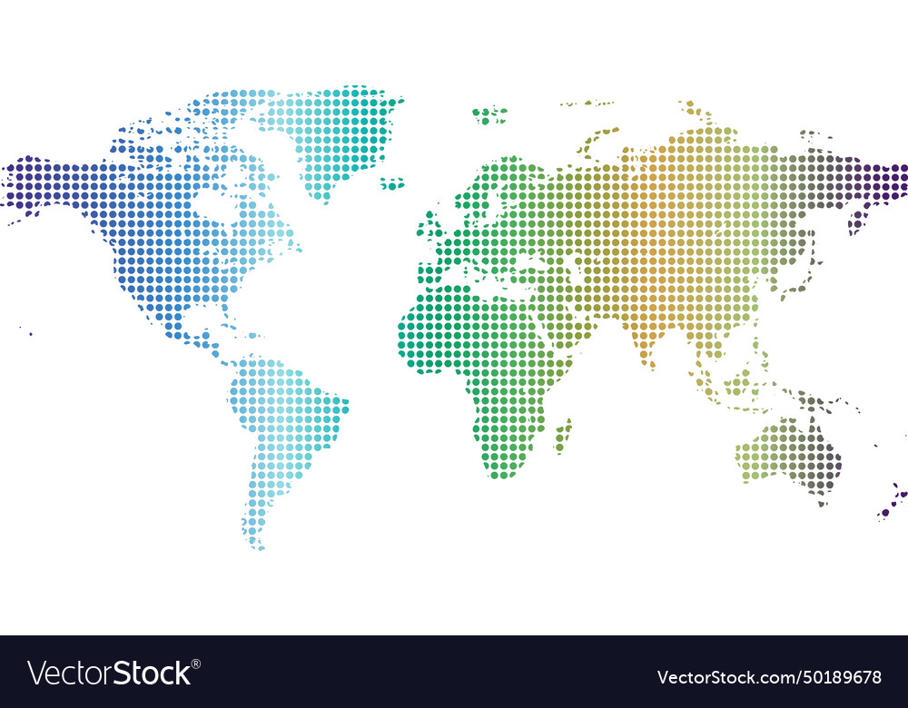 Dots map of the world in different colors on white Vector Image Dots map of the world in different colors on white