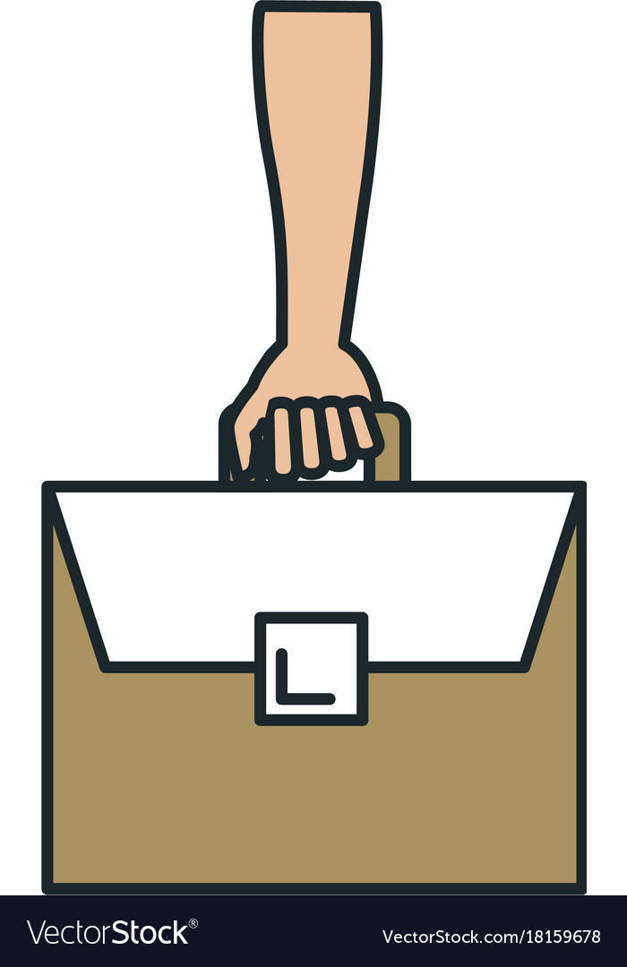 Hand human with portfolio briefcase isolated icon