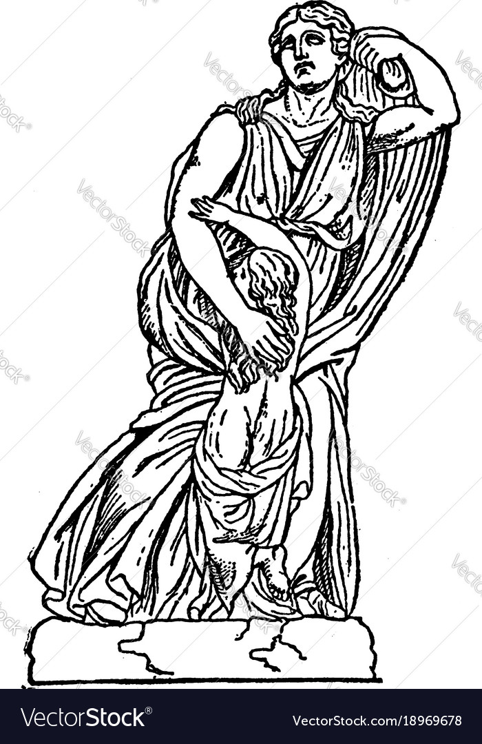 Niobe with Daughter - Vintage Engraving