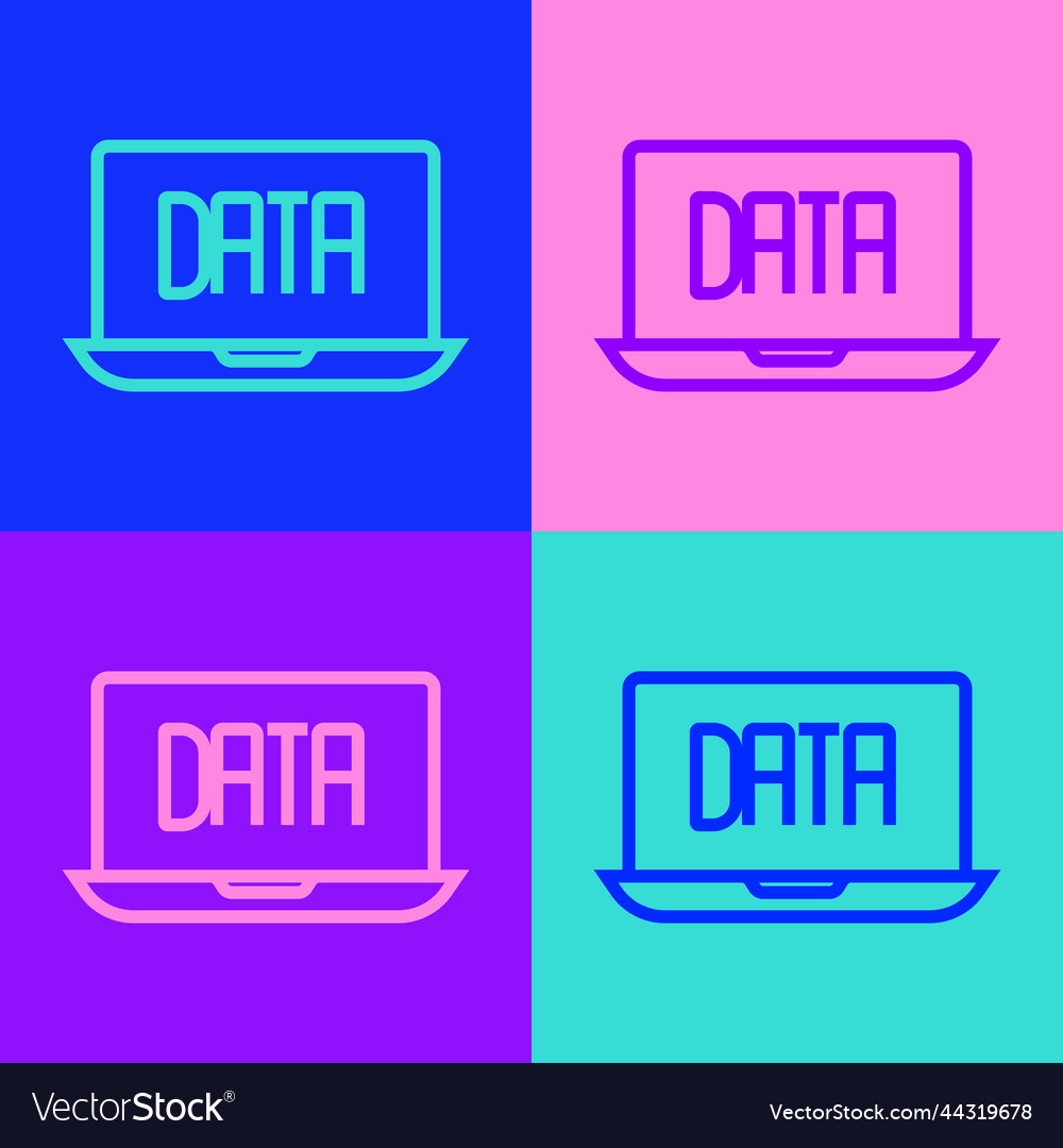 Pop art line data analysis icon isolated on color