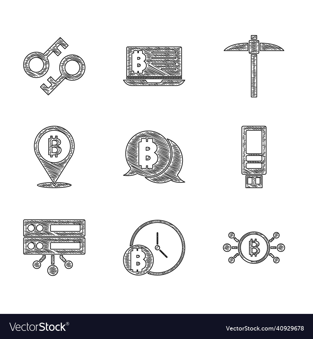 Set bitcoin with clock circuit usb flash drive vector image Set bitcoin with clock circuit usb flash drive