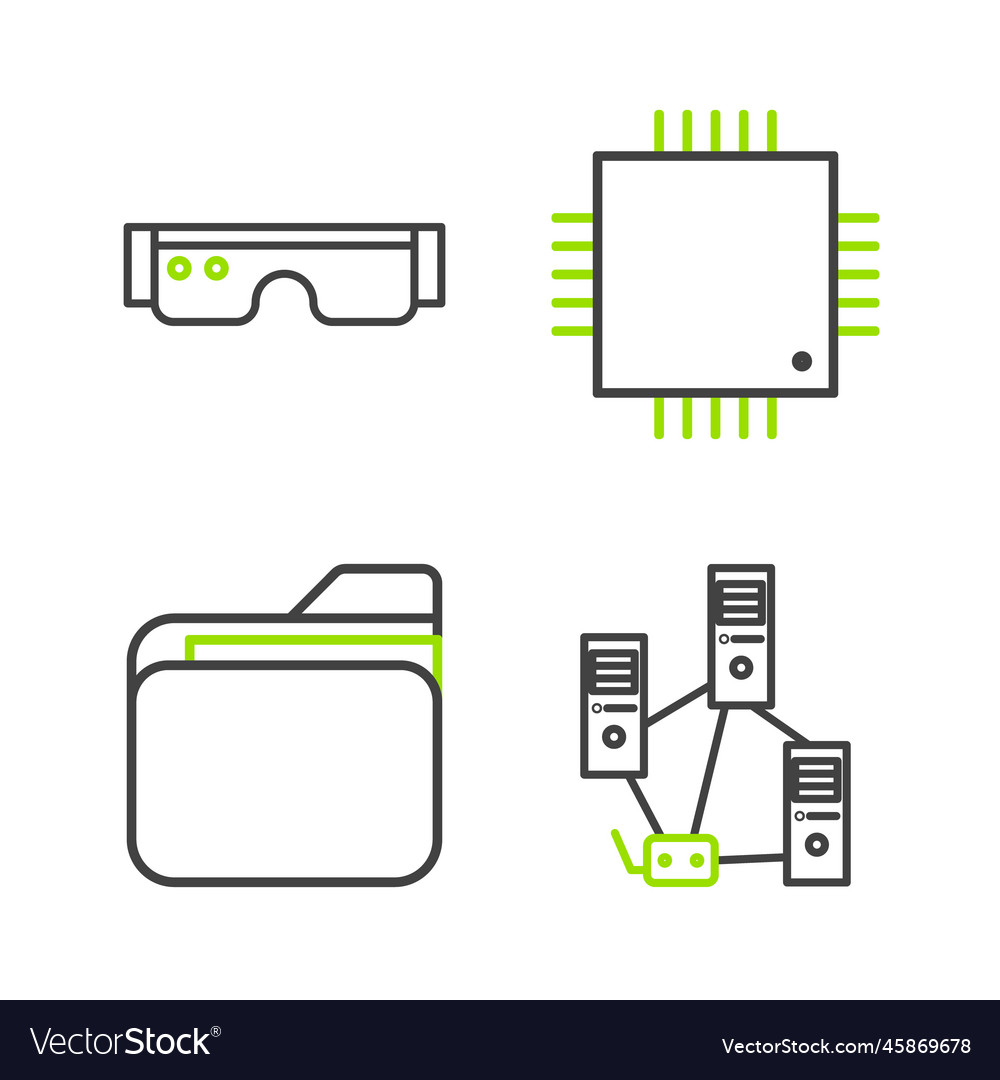 Set line computer network document folder vector image Set line computer network document folder