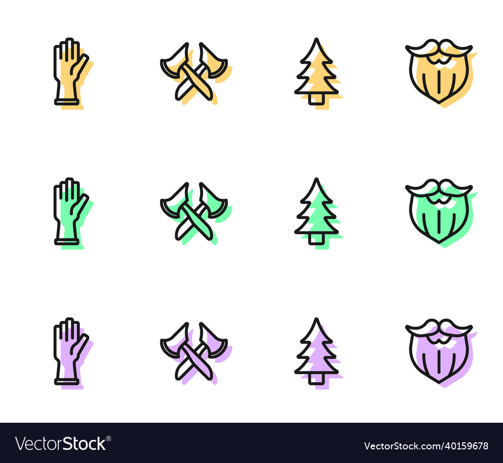 Set line tree protective gloves wooden axe Vector Image