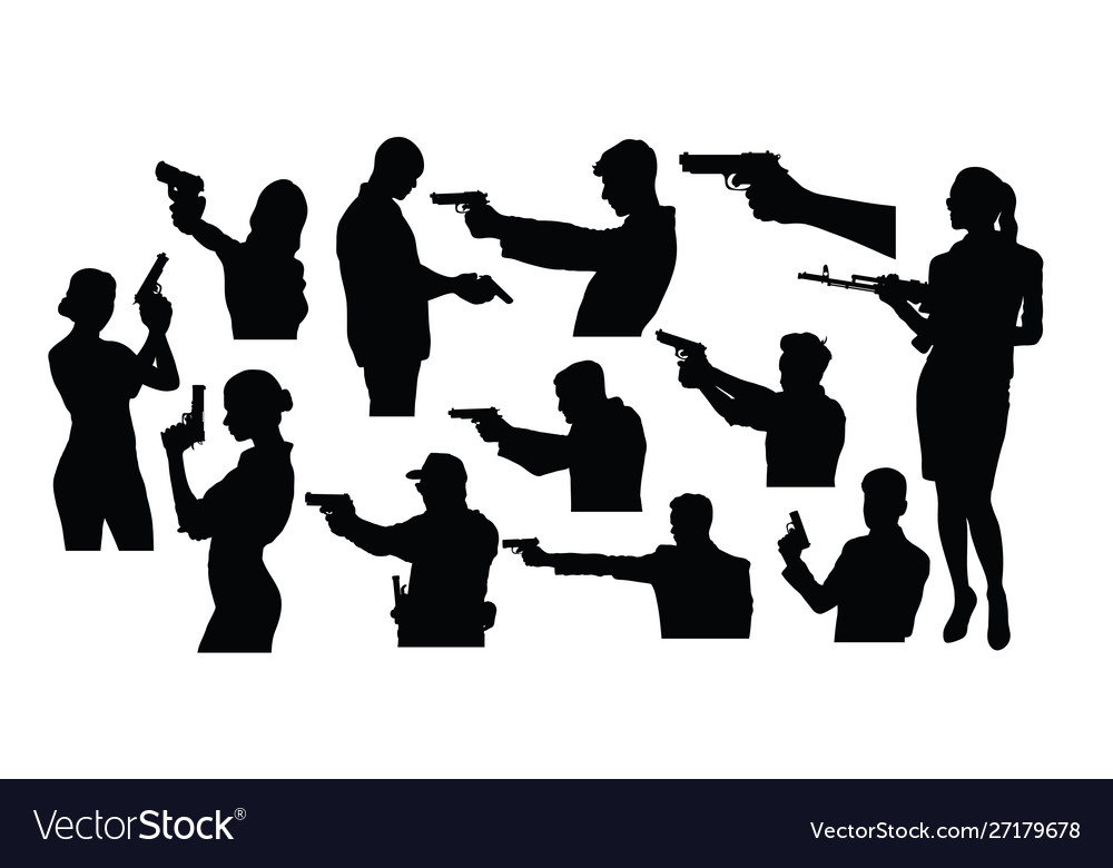 Silhouettes a person holding a gun Royalty Free Vector Image