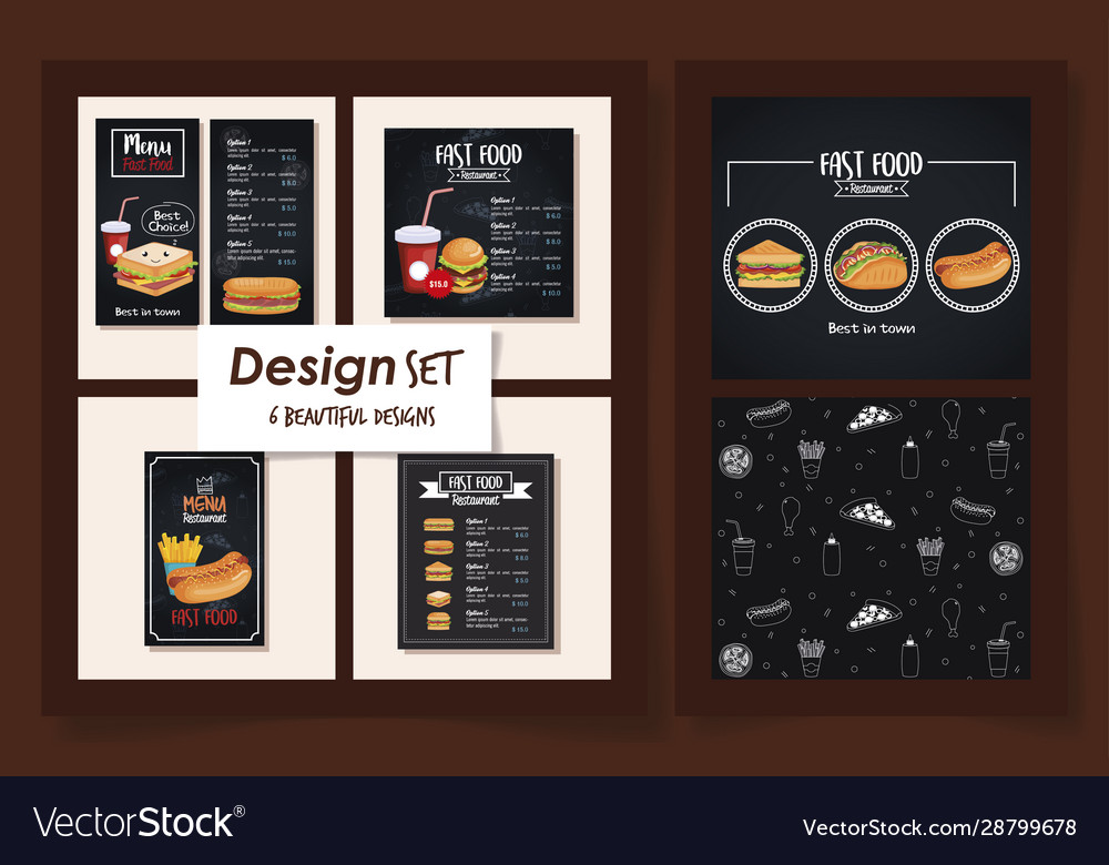 Six designs cards menu fast food