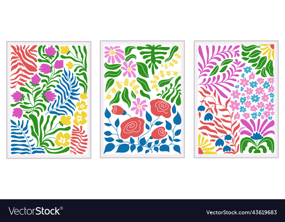 Contemporary doodle flowers wall posters abstract vector image Contemporary doodle flowers wall posters abstract