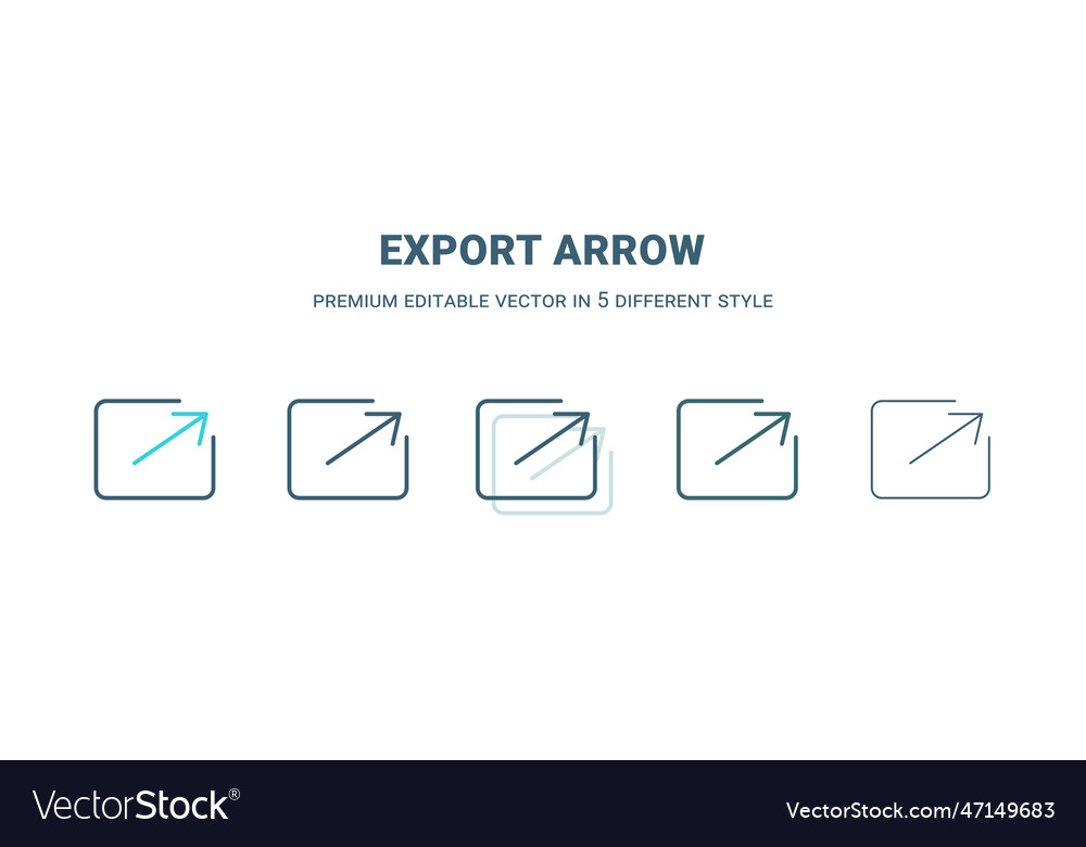 Export arrow icon in 5 different style outline vector image Export arrow icon in 5 different style outline