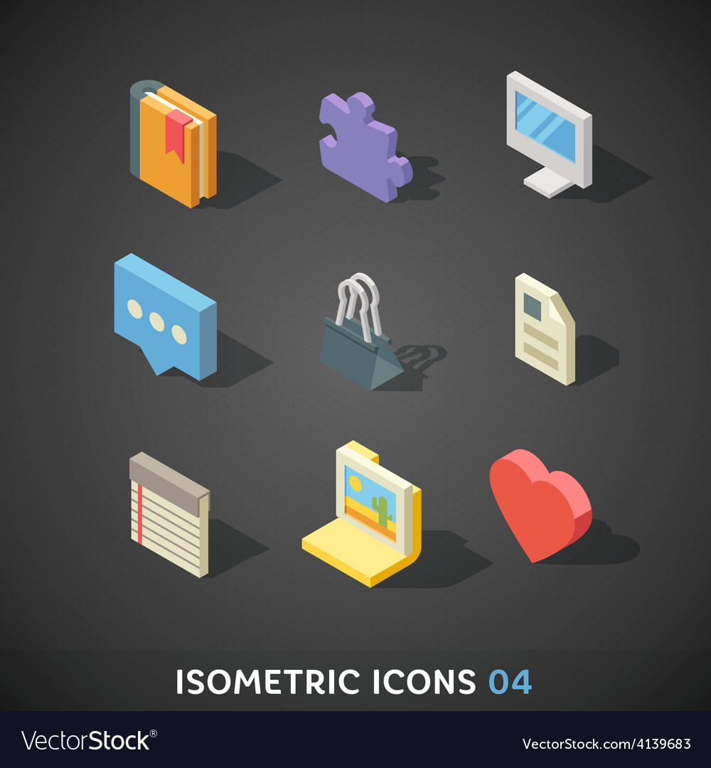 Flat Isometric Icons Set 4 Royalty Free Vector Image