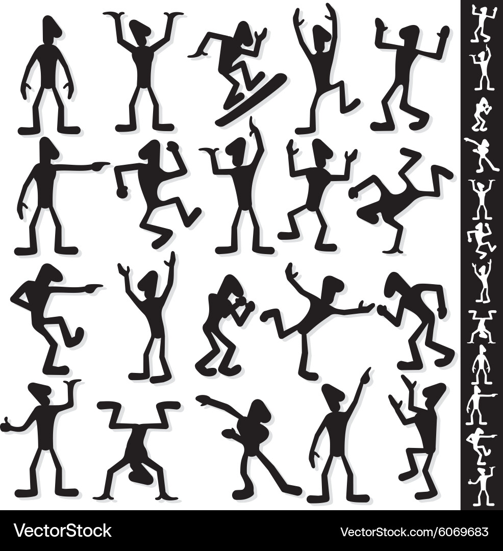 Funny cartoon guy silhouette set Royalty Free Vector Image