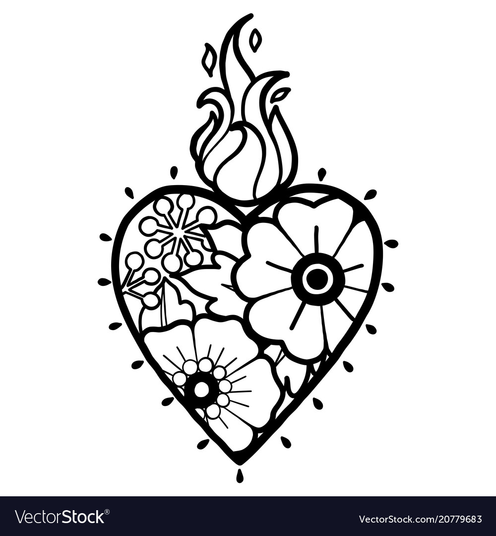 Graphic heart with floral decorations Royalty Free Vector