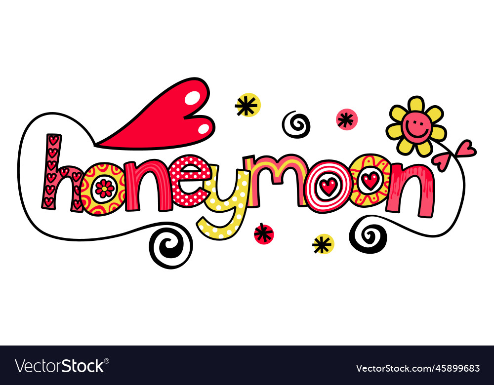 Honeymoon wedding text doodle art Royalty Free Vector Image