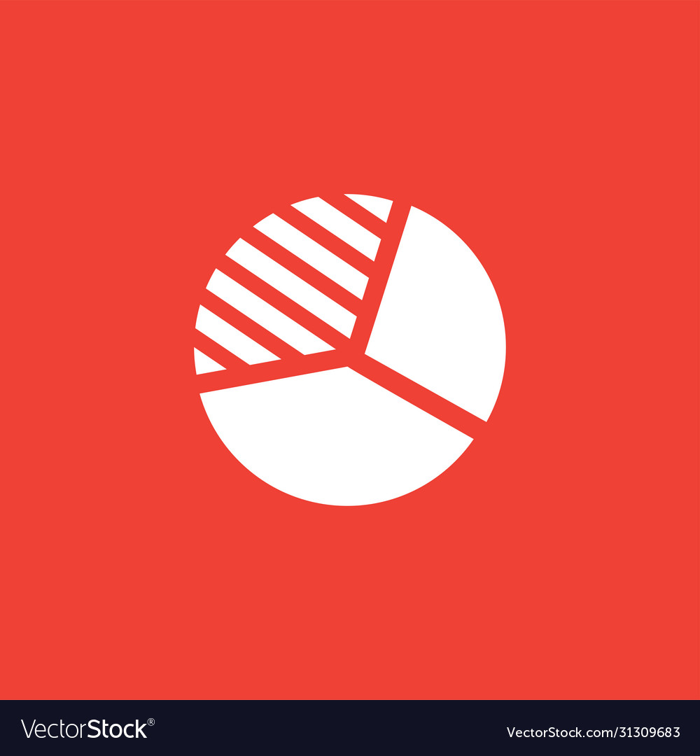 Pie chart icon on red background flat style
