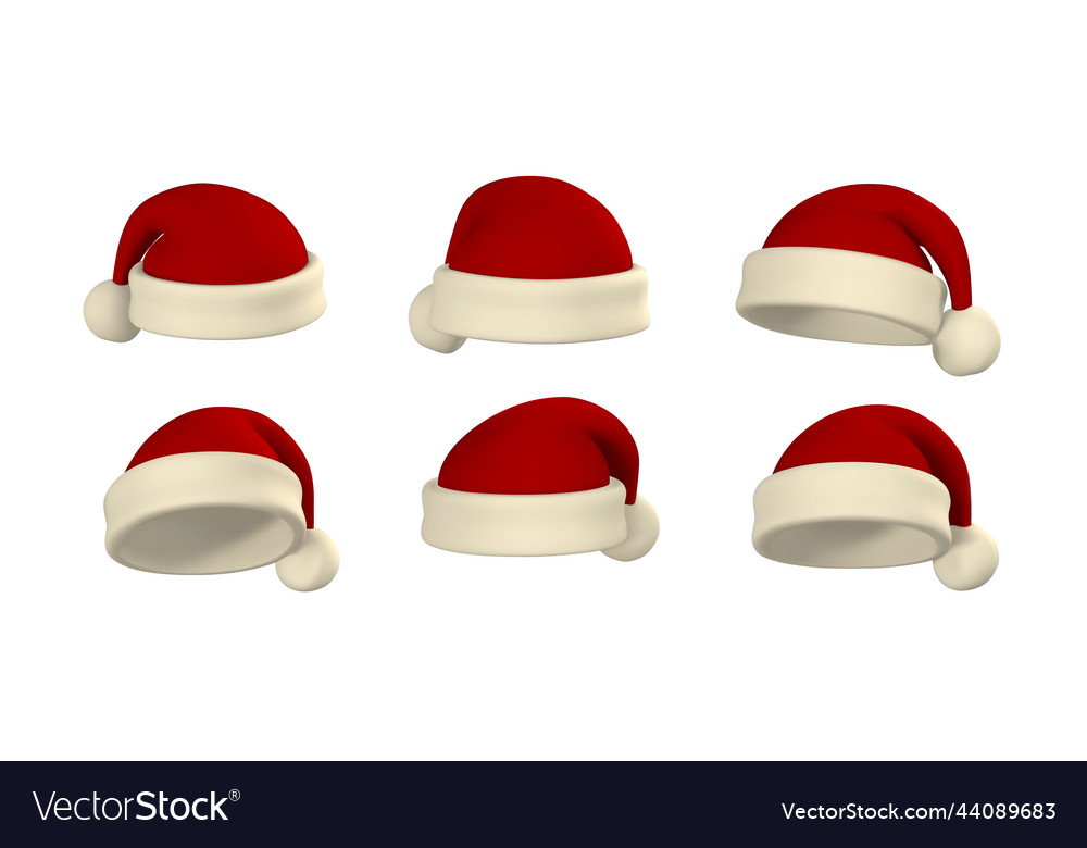 Realistic set of red santa claus hat gradient Vector Image