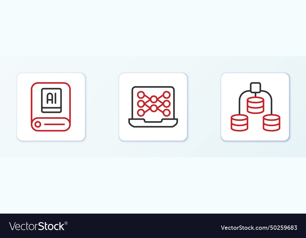 Set line server data artificial intelligence ai vector image Set line server data artificial intelligence ai