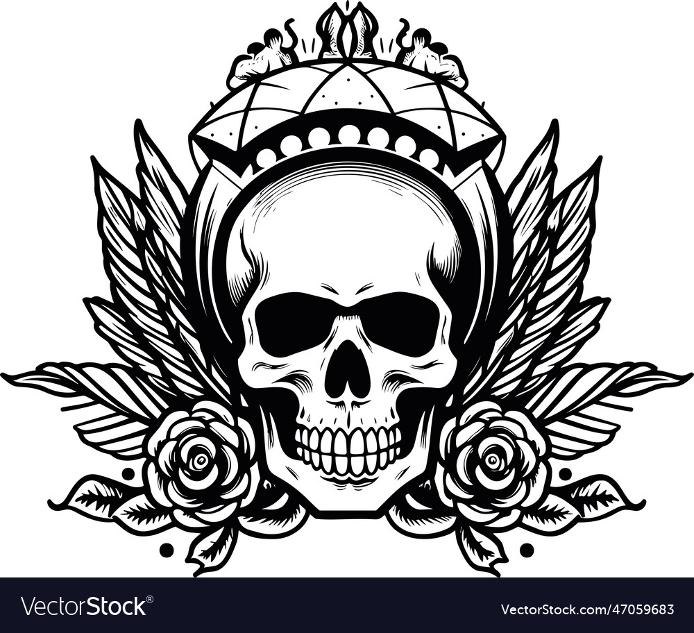 Skullrose and wings day of the dead icon in black