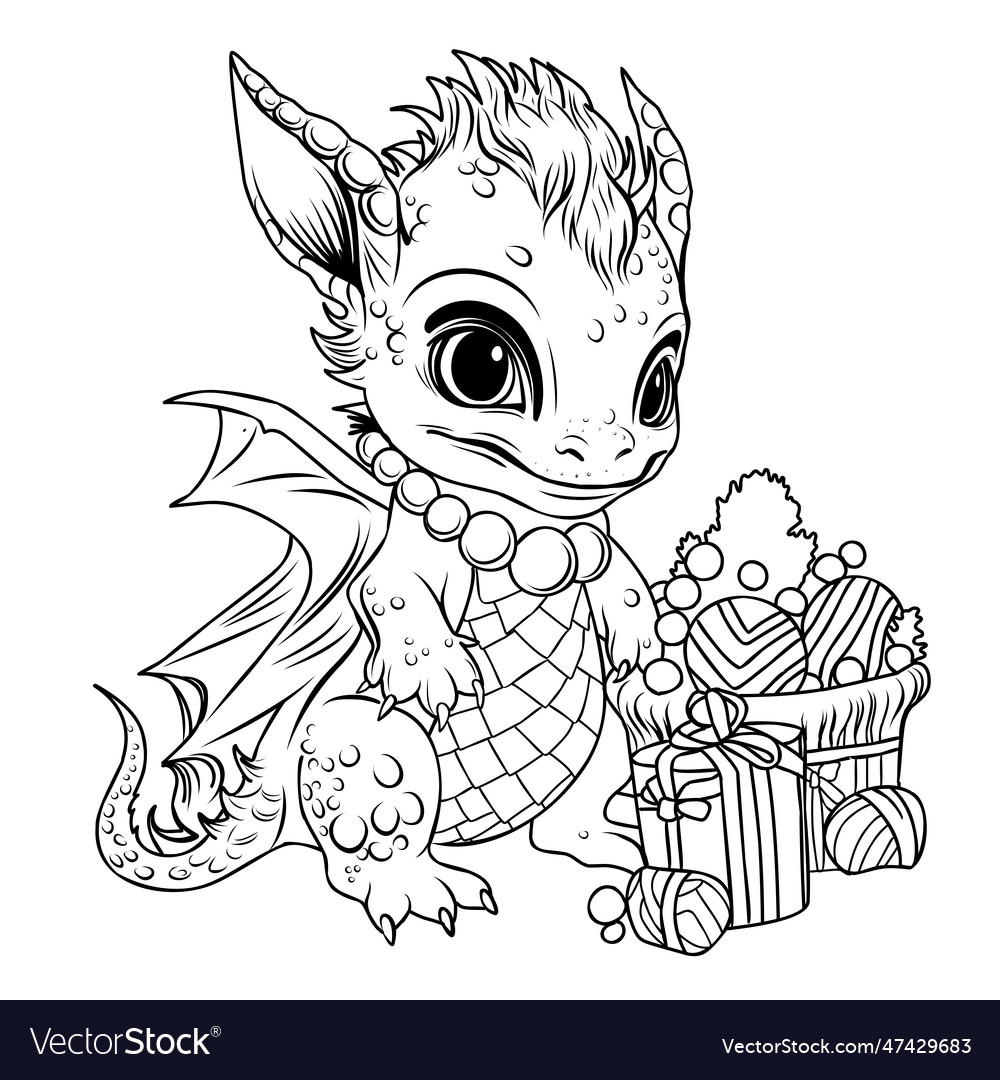 Symbol Of 2024 Dragon Yearcoloring Page Of Cute Vector Image   Symbol Of 2024 Dragon Yearcoloring Page Of Cute Vector 47429683 