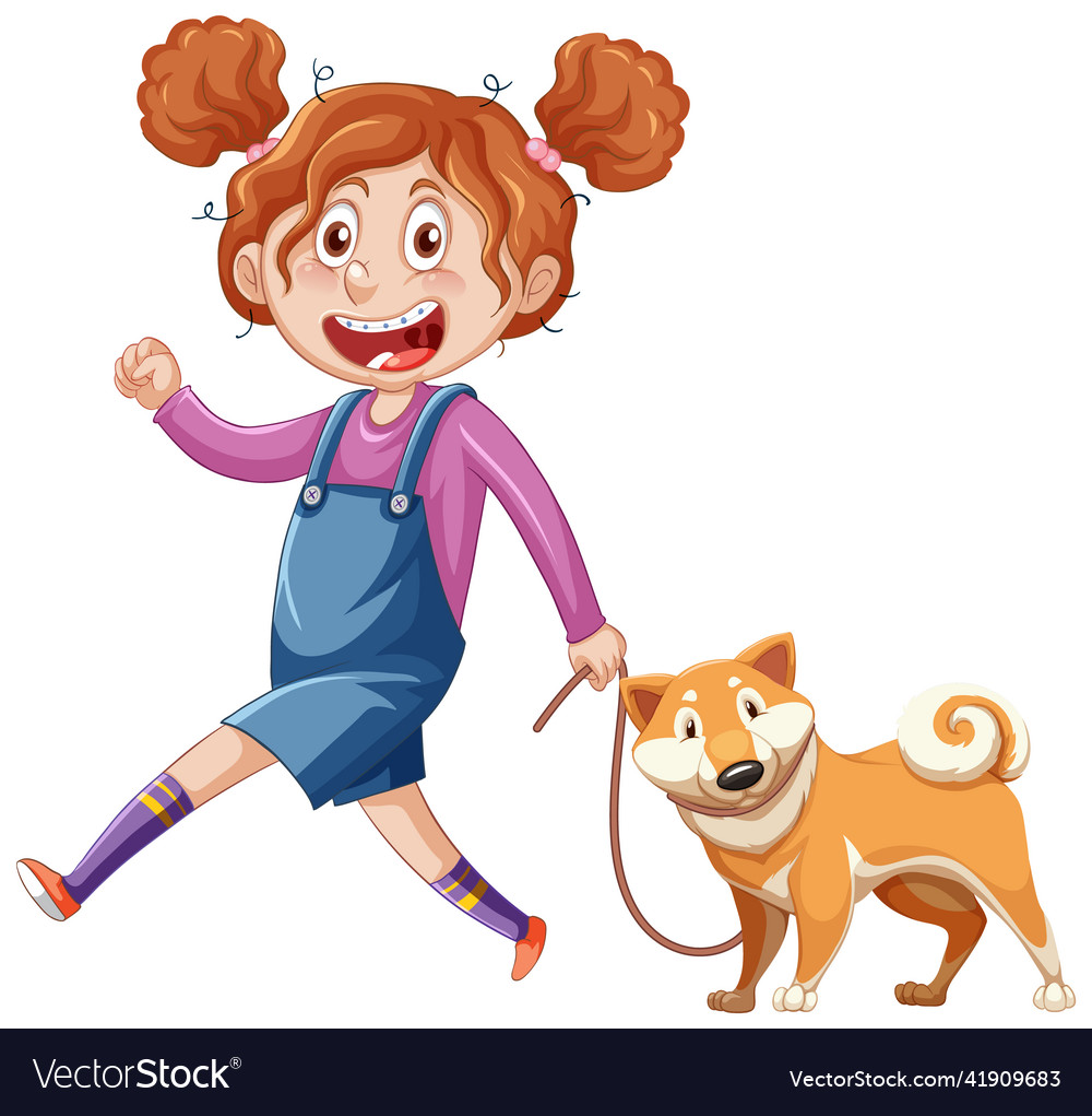 clipart dog girl walking