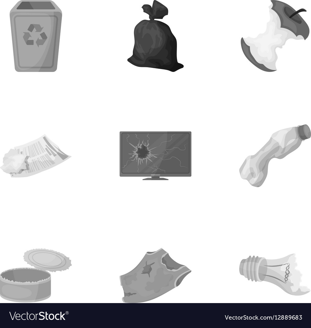 Trash and garbage set icons in monochrome style