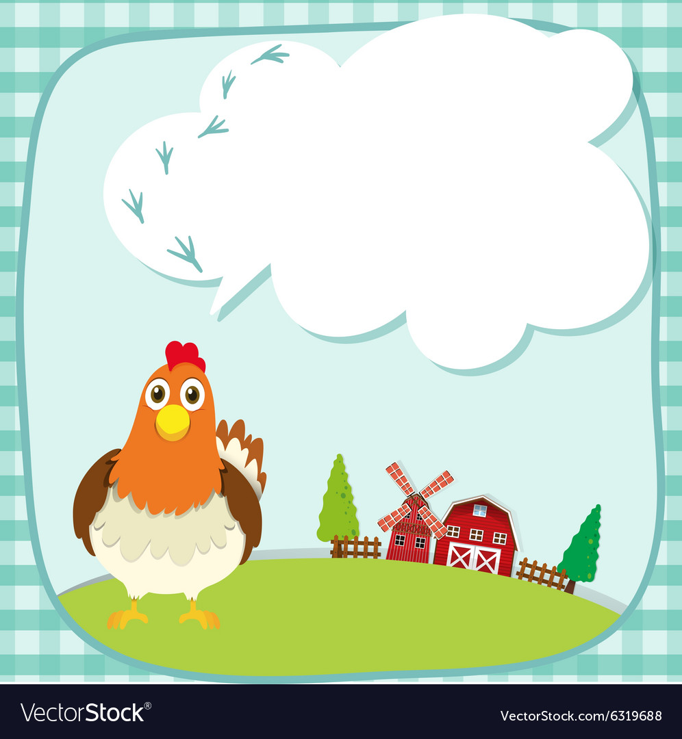Border design with chicken on the farm Royalty Free Vector