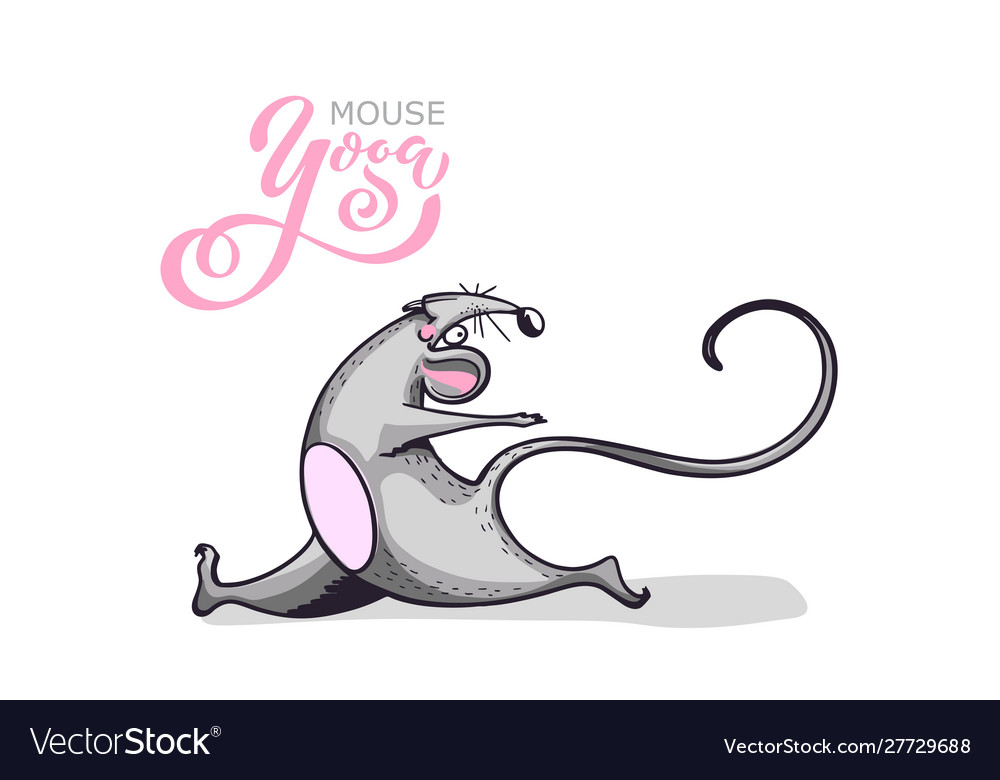 Cartoon character practicing yoga mouse positive