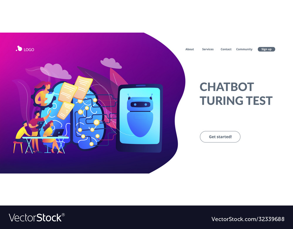 Chatbot passing turing testconcept landing vector image Chatbot passing turing testconcept landing