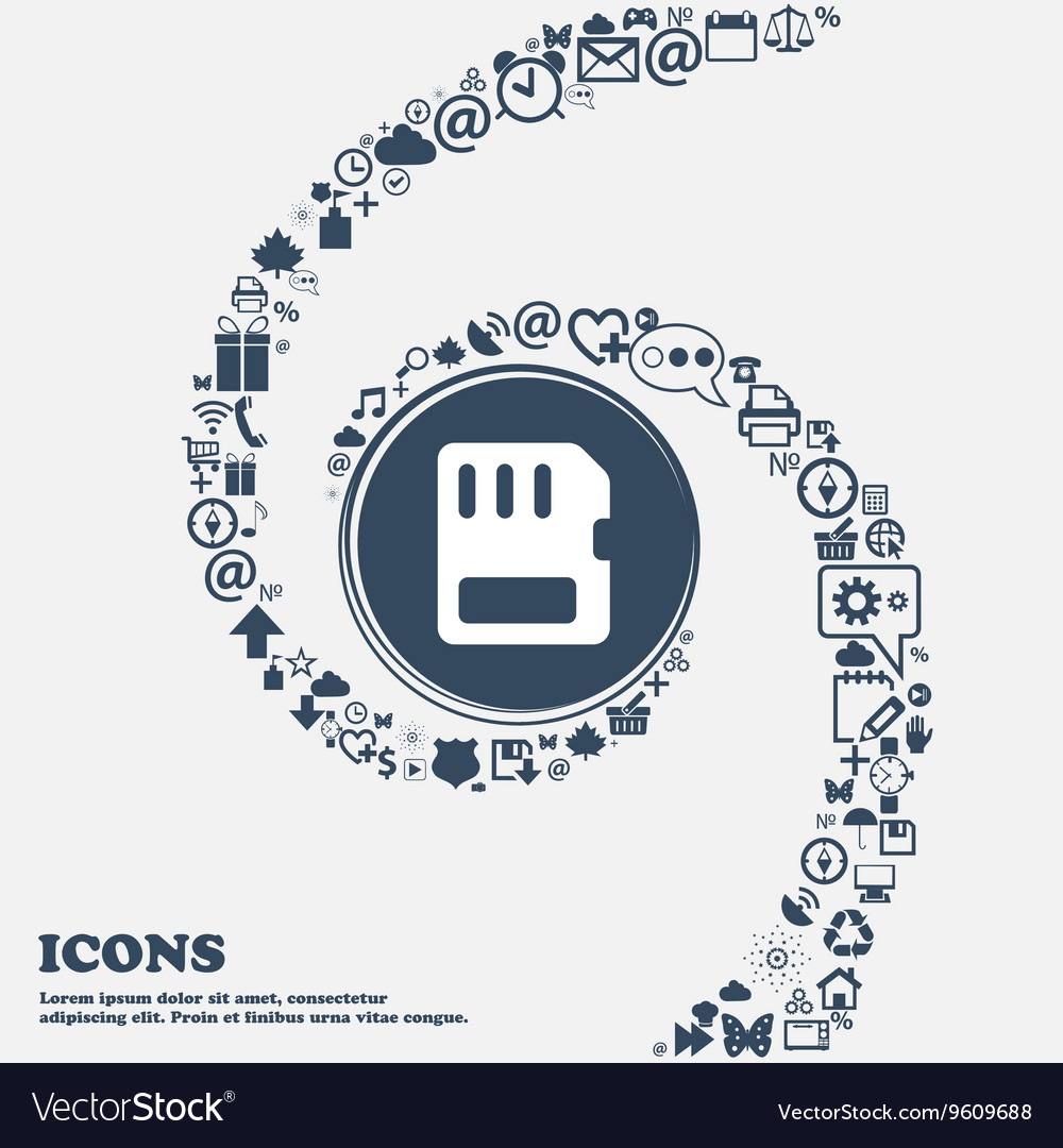 Compact memory card icon sign in the center around