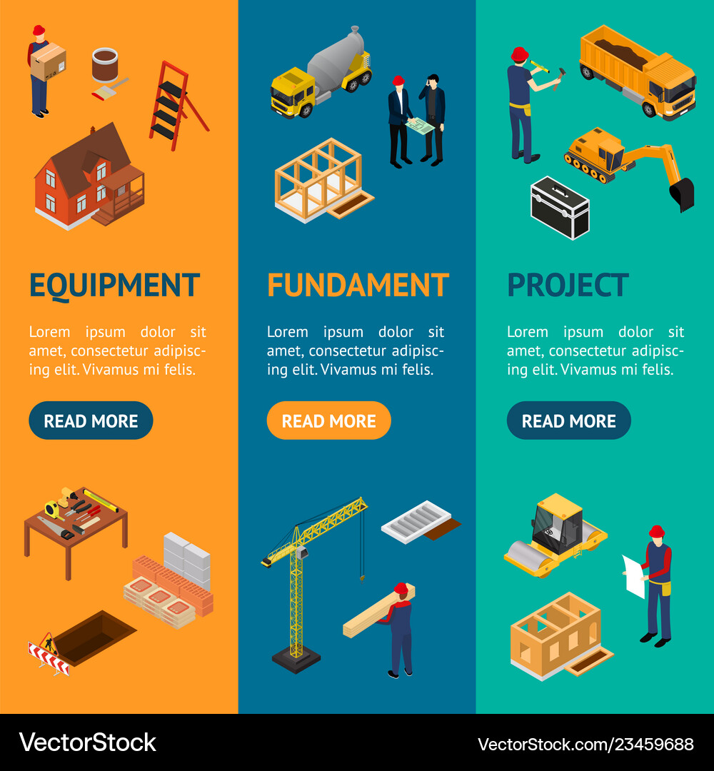 Construction Building Concept Banner Vecrtical Set