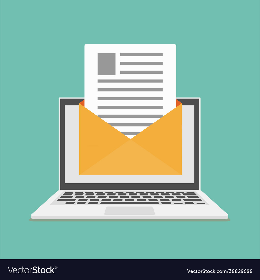 Laptop with new email envelope computer vector image Laptop with new email envelope computer