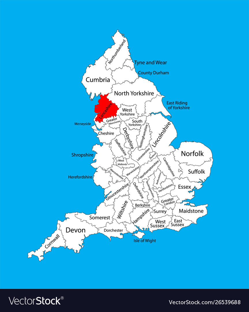 Where Is Lancashire On The Map Of England Map lancashire in north west england uk Royalty Free Vector