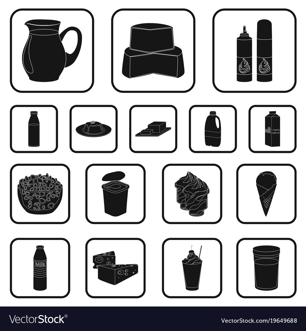 Milk product black icons in set collection