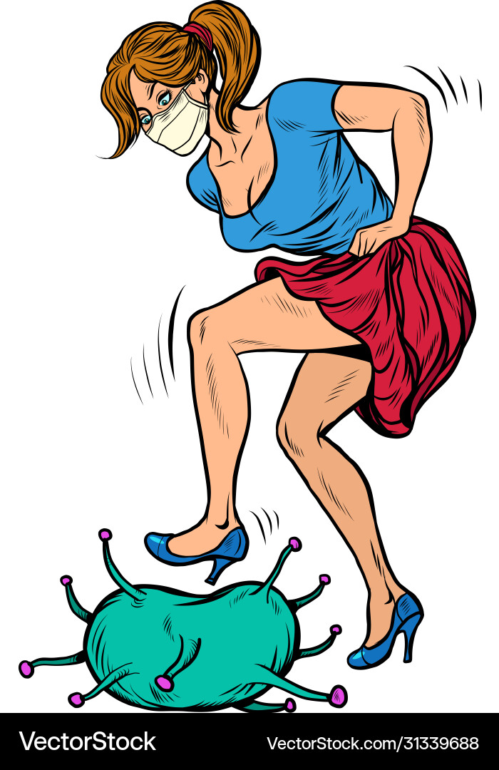 Woman kick coronavirus Royalty Free Vector Image