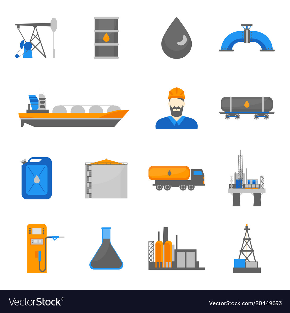 Cartoon oil petroleum processing icons set Vector Image