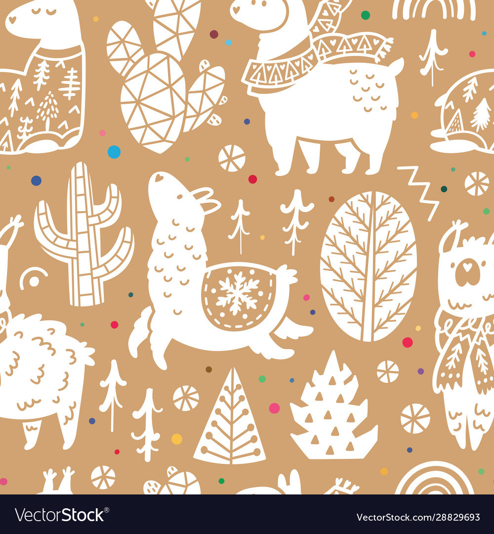 Christmas llamas seamless pattern in decorative vector image Christmas llamas seamless pattern in decorative