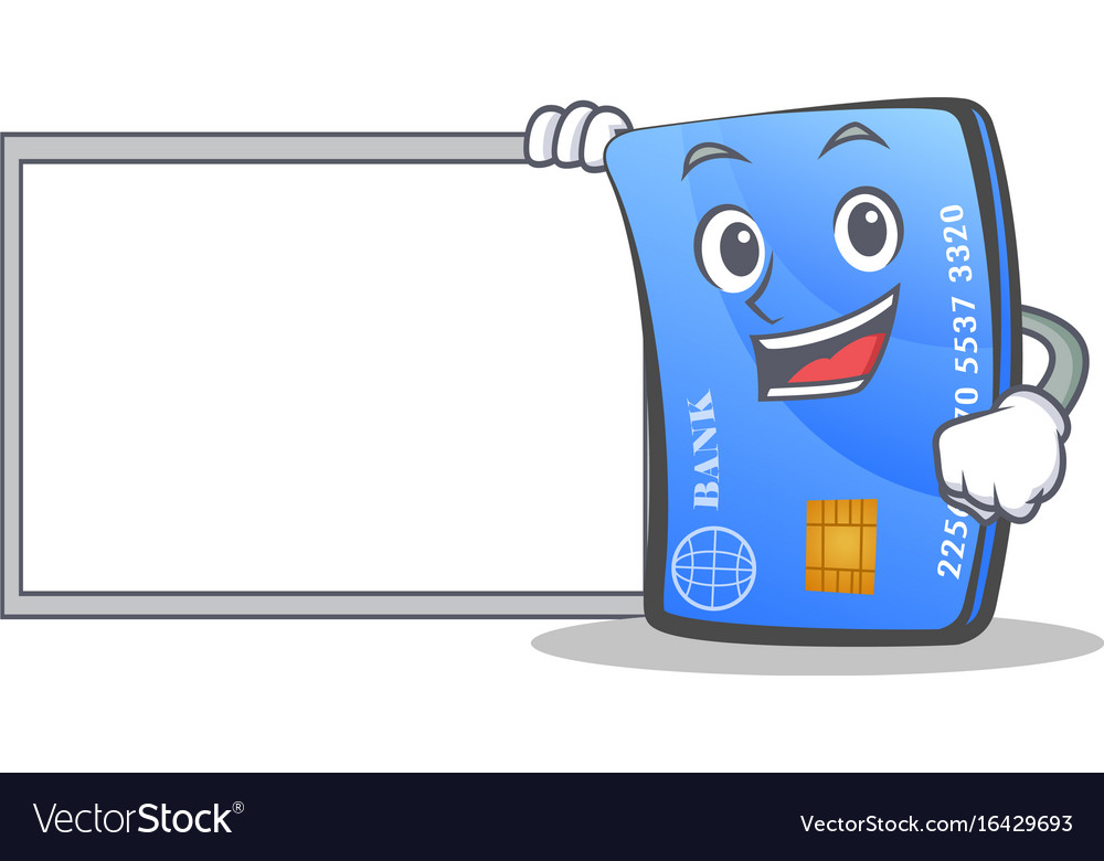 Credit card character cartoon with board