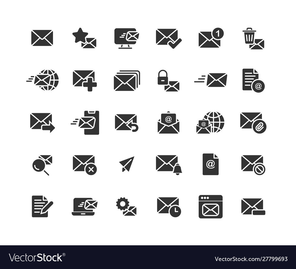 Email and mail solid icon set vector image Email and mail solid icon set