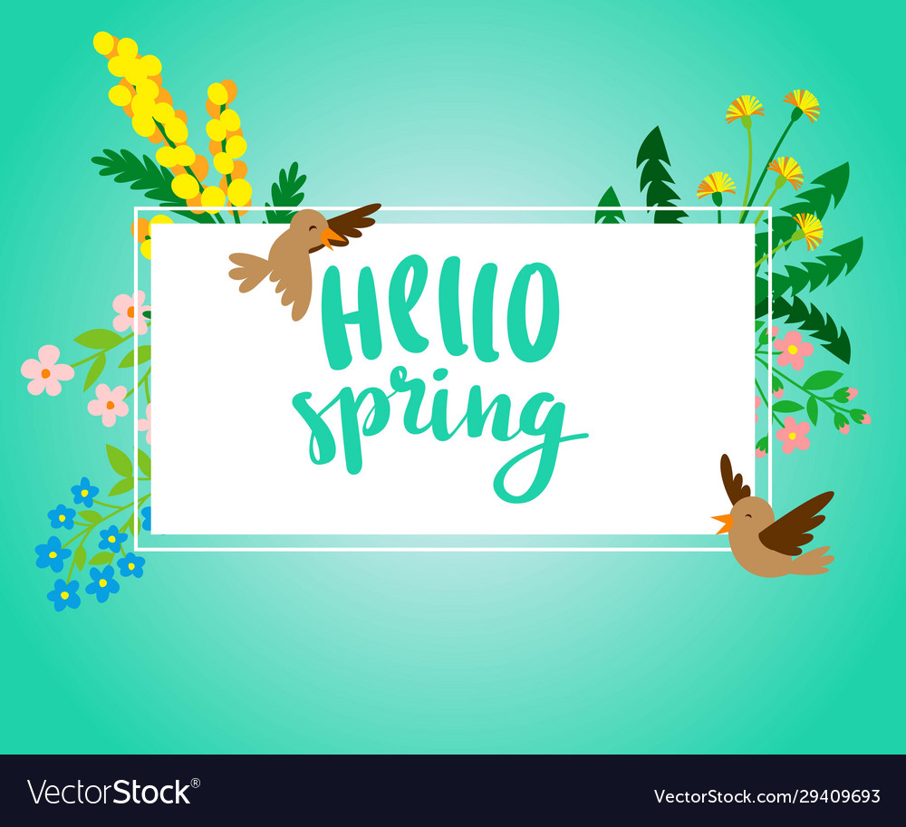 Hello spring square banner with flowers