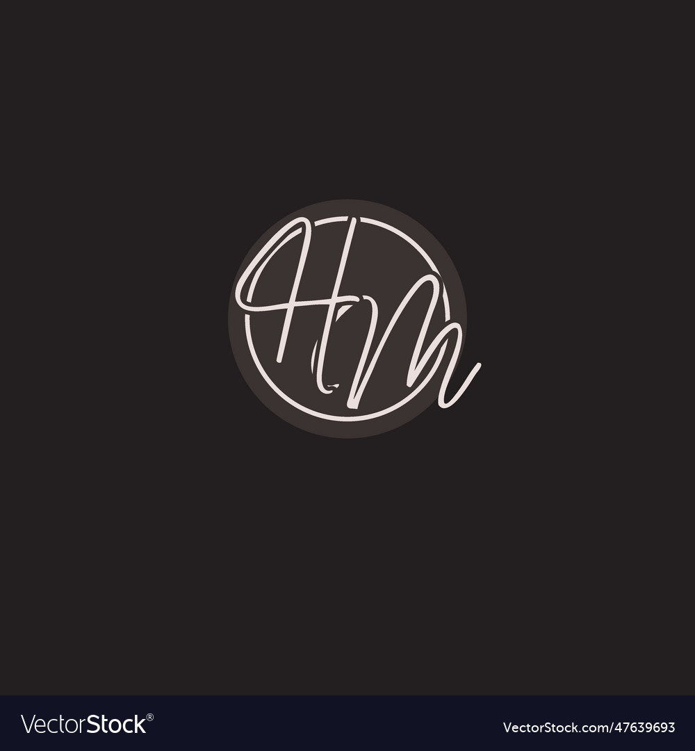 Initials hm logo monogram with simple circle line vector image Initials hm logo monogram with simple circle line