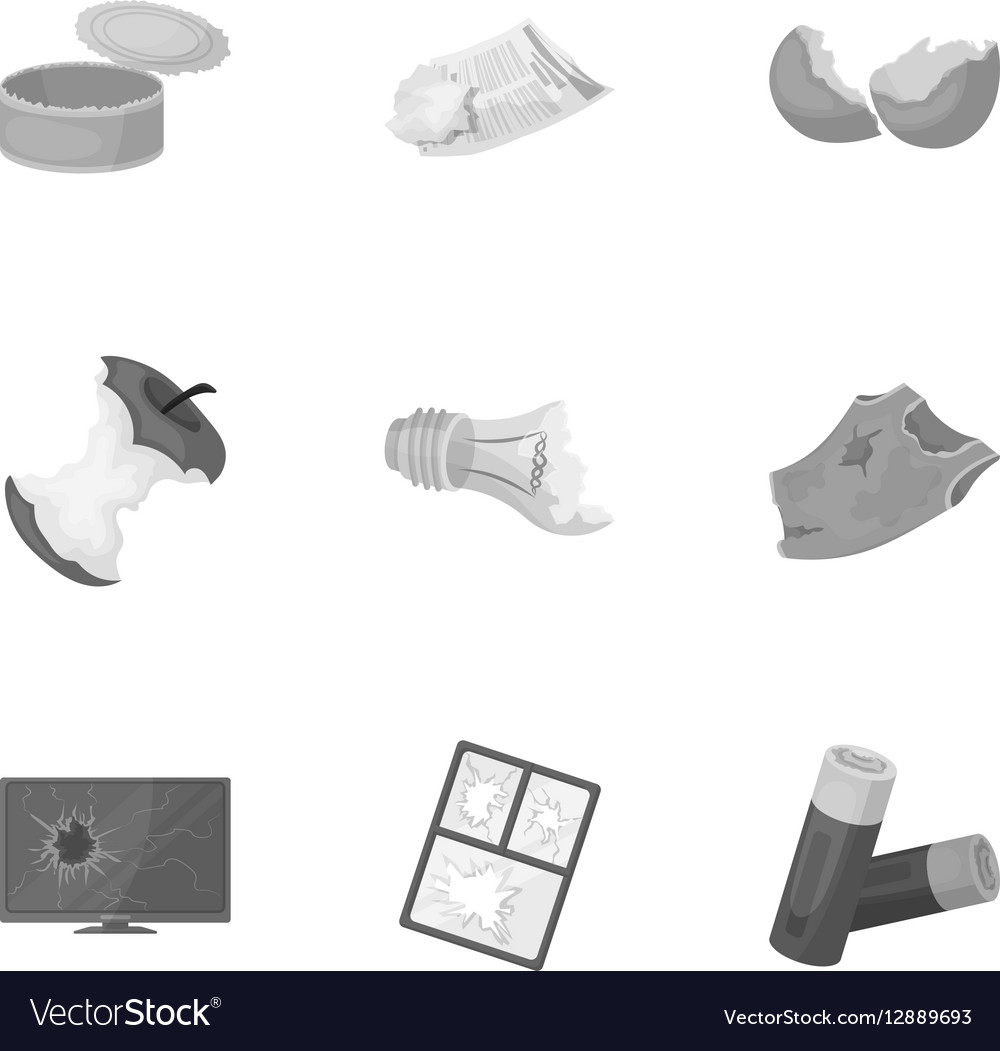 Trash and garbage set icons in monochrome style